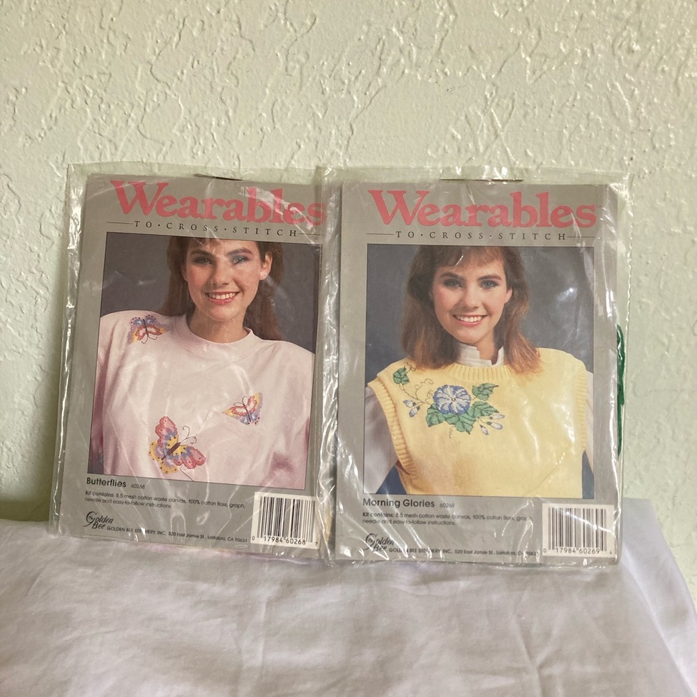 2-Vintage Wearables to Cross-stitch Kits Morning Glories & Butterflies